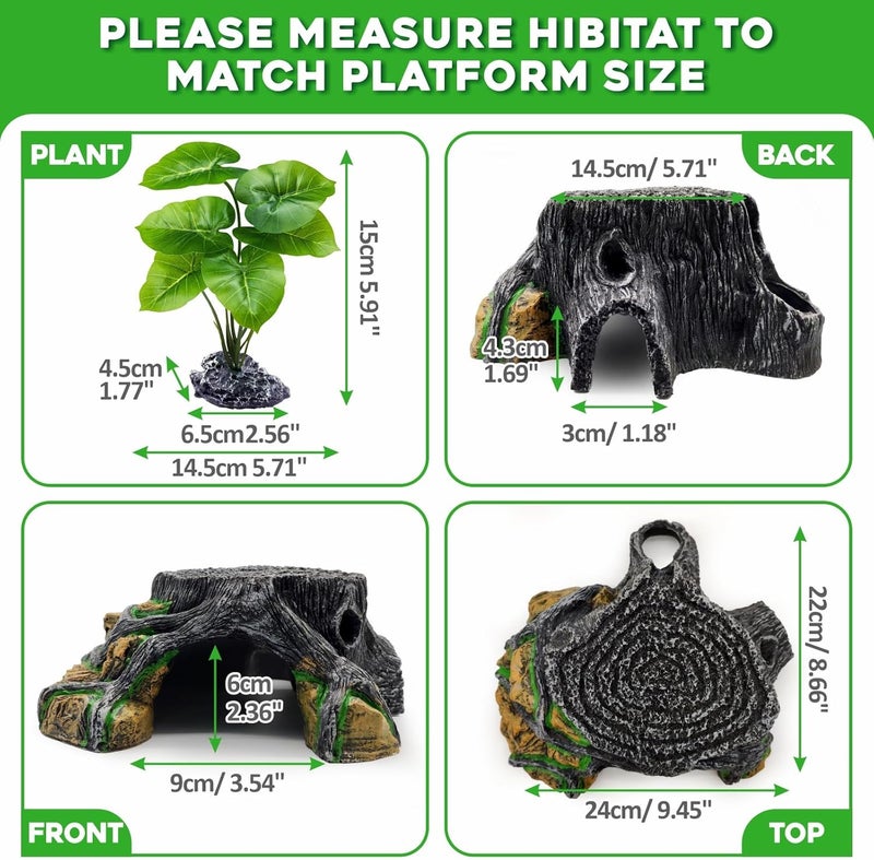 GOZILLA Reptile Cave for Terrarium,Reptile Humid Hide Basking Platform,Resin Root Decor for Frog,Bearded Dragon and Leopard Gecko.(Black-L-Kit) - Image 2